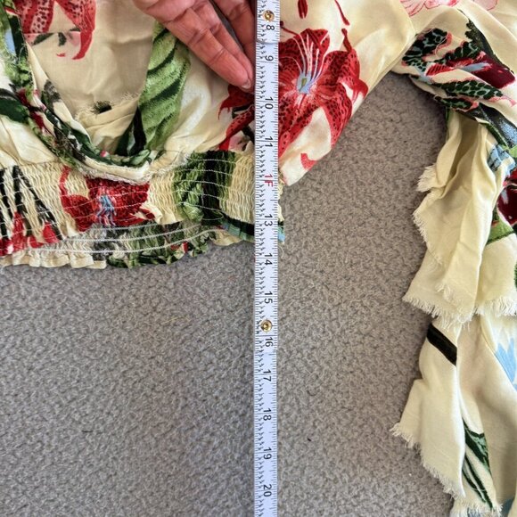 ZL Europe Blouse Yellow Floral Ruffle Bell Sleeve Boho Festival Top - Picture 8 of 10